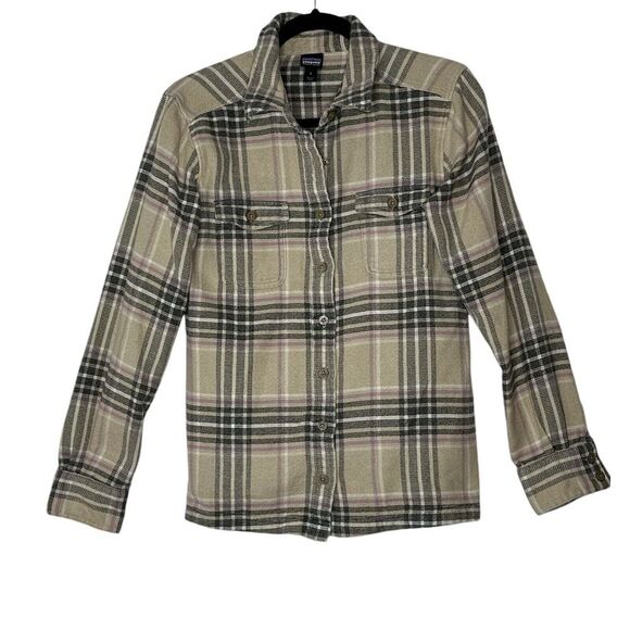 Patagonia Tops - Patagonia Flannel Shirt Women 4 Beige Organic Cotton Button Up Outdoor Cabincore